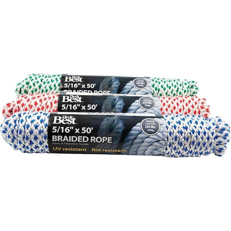 All-Source 5/16 In. x 50 Ft. Assorted Colors Diamond Braided Polyester Packaged Rope 703138